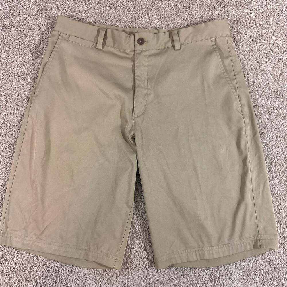 Nike Golf Dri-FIT Khaki Golf Shorts Mens 32 Beige Flat Front Swoosh Casual